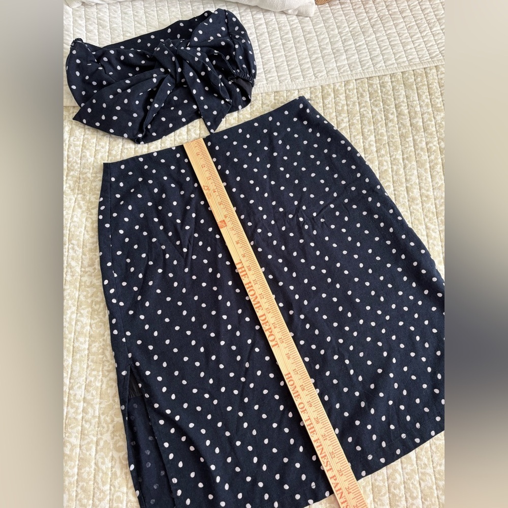 MINKPINK | Pip Polka Dot Midi Skirt | Navy Blue | Size L - Picture 14 of 16